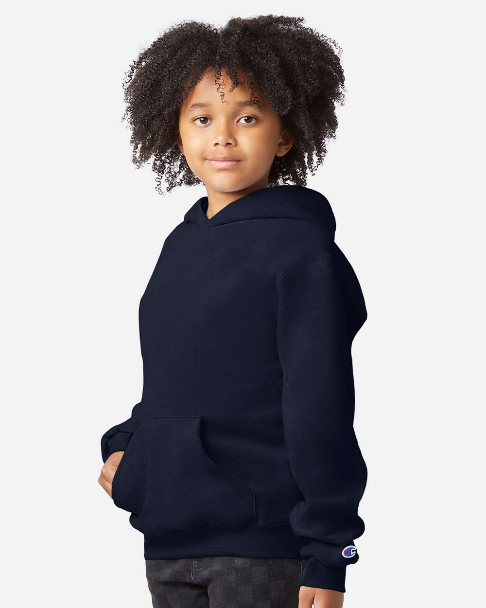 Powerblend® Youth Hooded Sweatshirt - OnModelSide - B32084653 - Navy