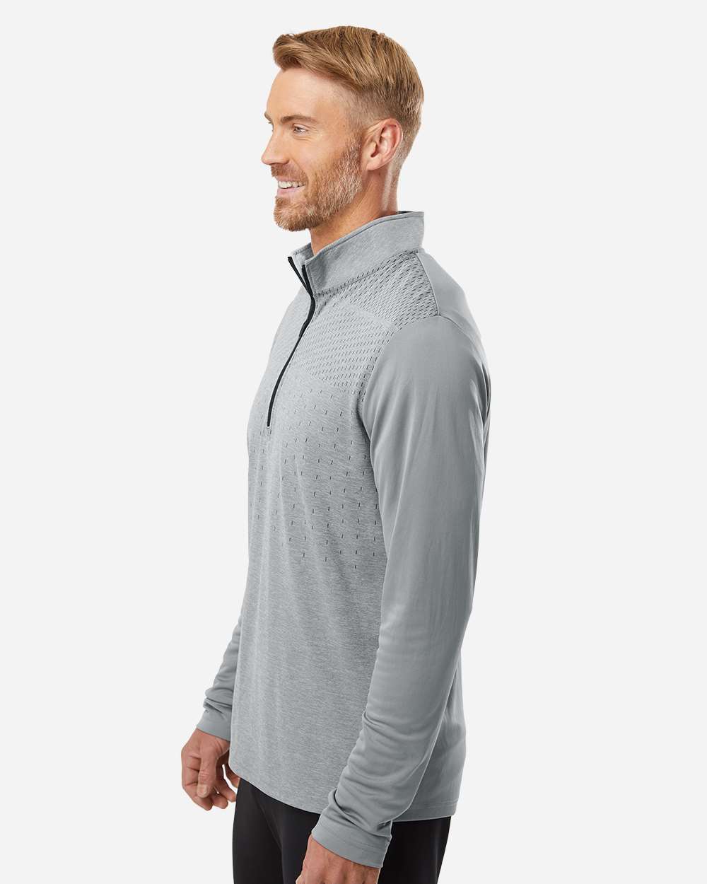 Heather Block Print Quarter-Zip Pullover - OnModelSide - B06053352 - Grey Three Melange/ Grey Three/ Black