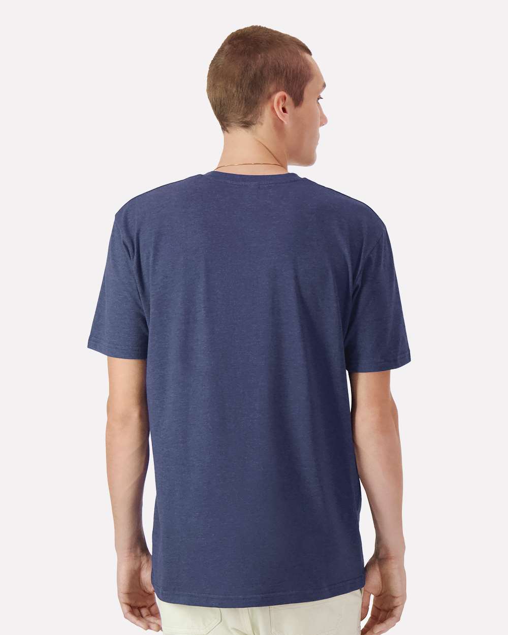 Unisex CVC Henley Tee - OnModelBack - B03227653 - Heather Indigo