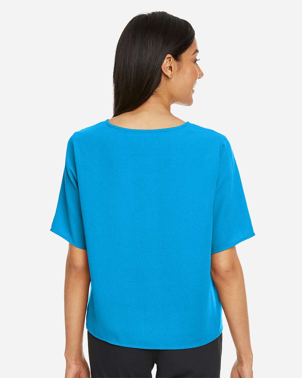 Women's Perfect Fit™ Tie Front Blouse - OnModelBack - B732B2682 - Ocean Blue