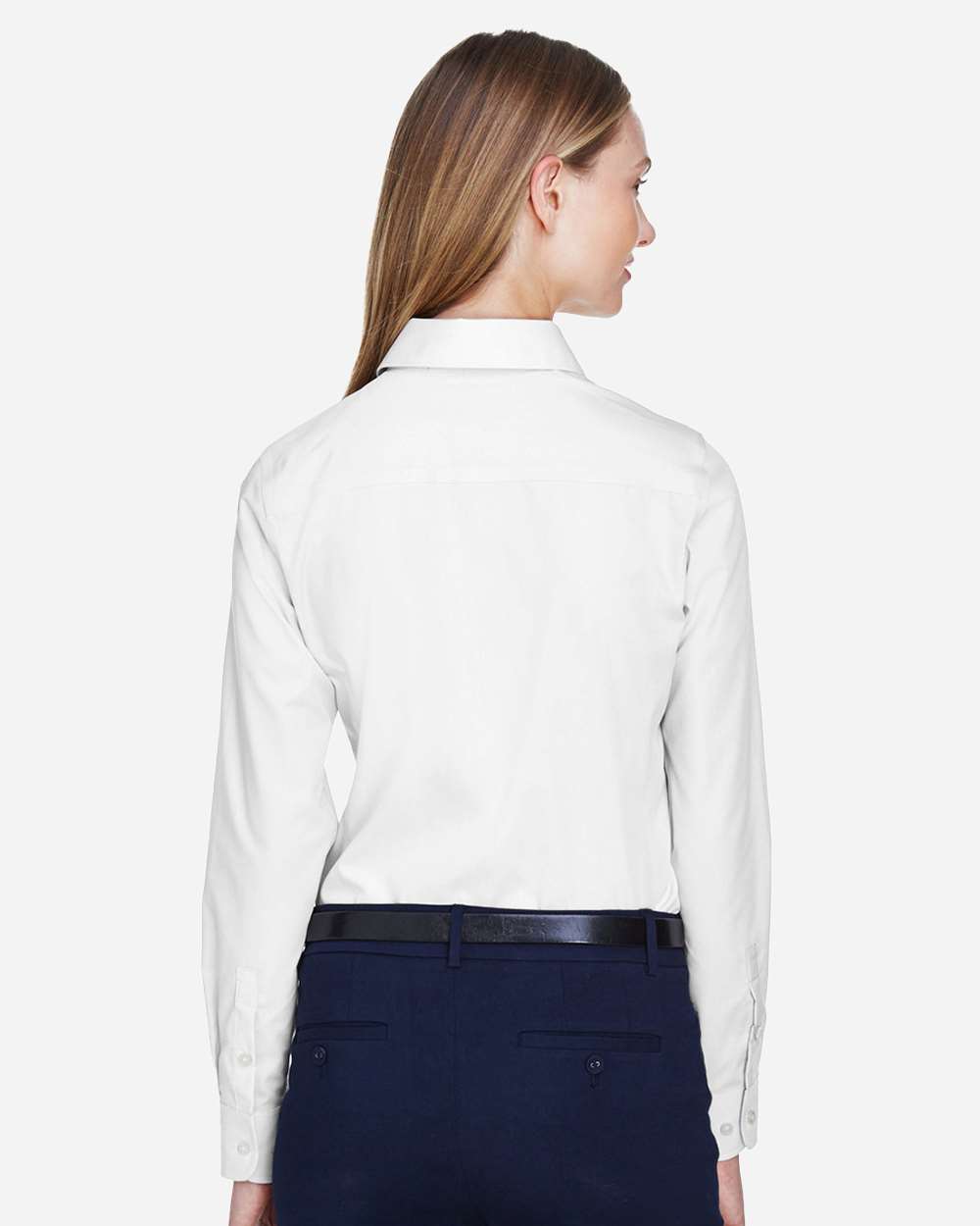 Women's Crown Collection® Broadcloth Woven Dress Shirt - OnModelBack - B601B2002 - White