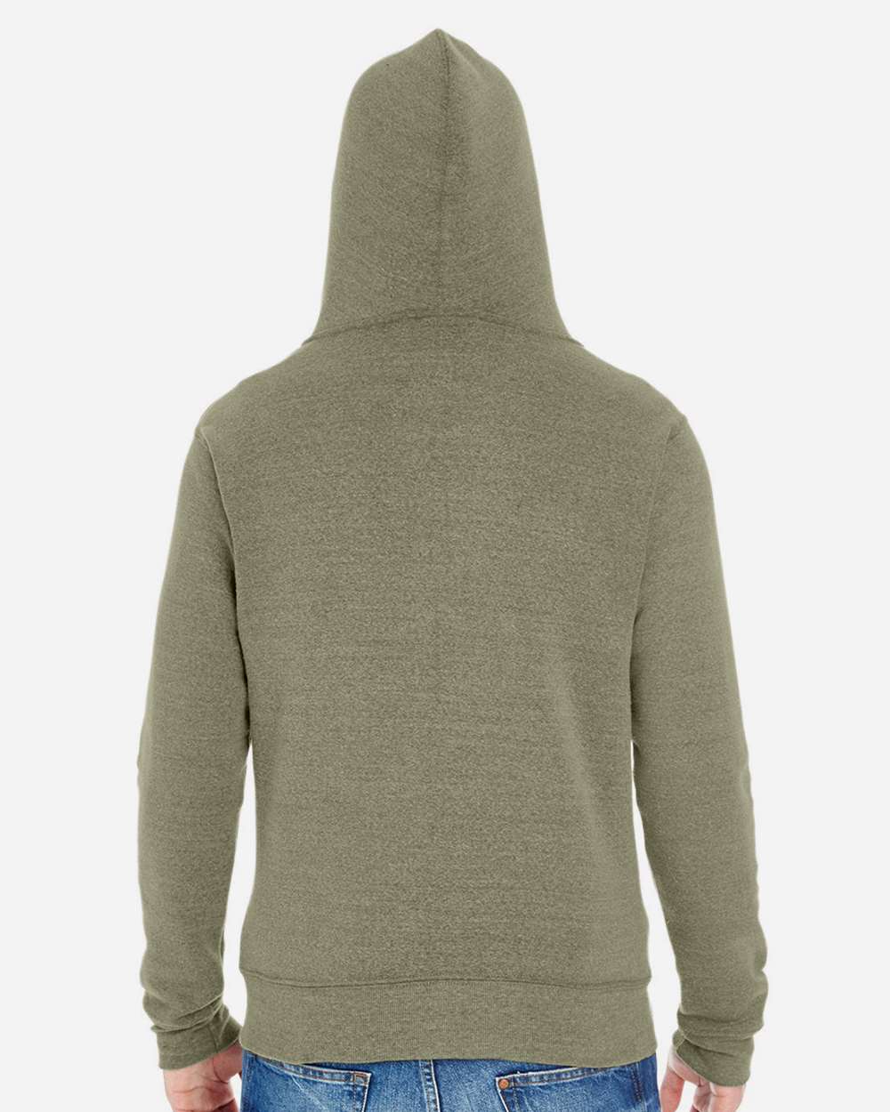 Men's Triblend Full-Zip Hooded Sweatshirt - OnModelBack - B23728642 - Olive Triblend