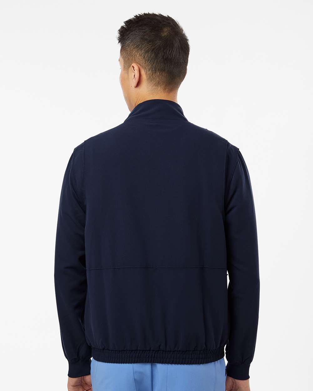 Men's Wolfe Everyday Full-Zip 6-Pocket Scrub Jacket - OnModelBack - B00545652 - Midnight Navy
