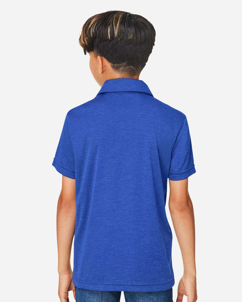 Youth Zone Sonic Heather Performance Polo - OnModelBack - B719D9753 - Sport Royal Heather