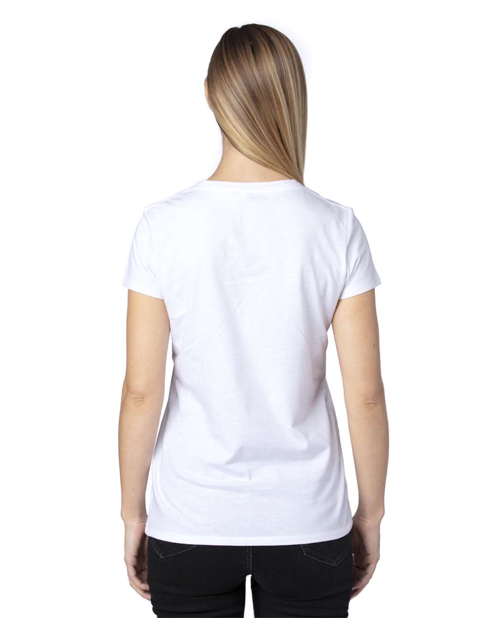 Women's Ultimate CVC V-Neck T-Shirt - OnModelBack - B780E0003 - White