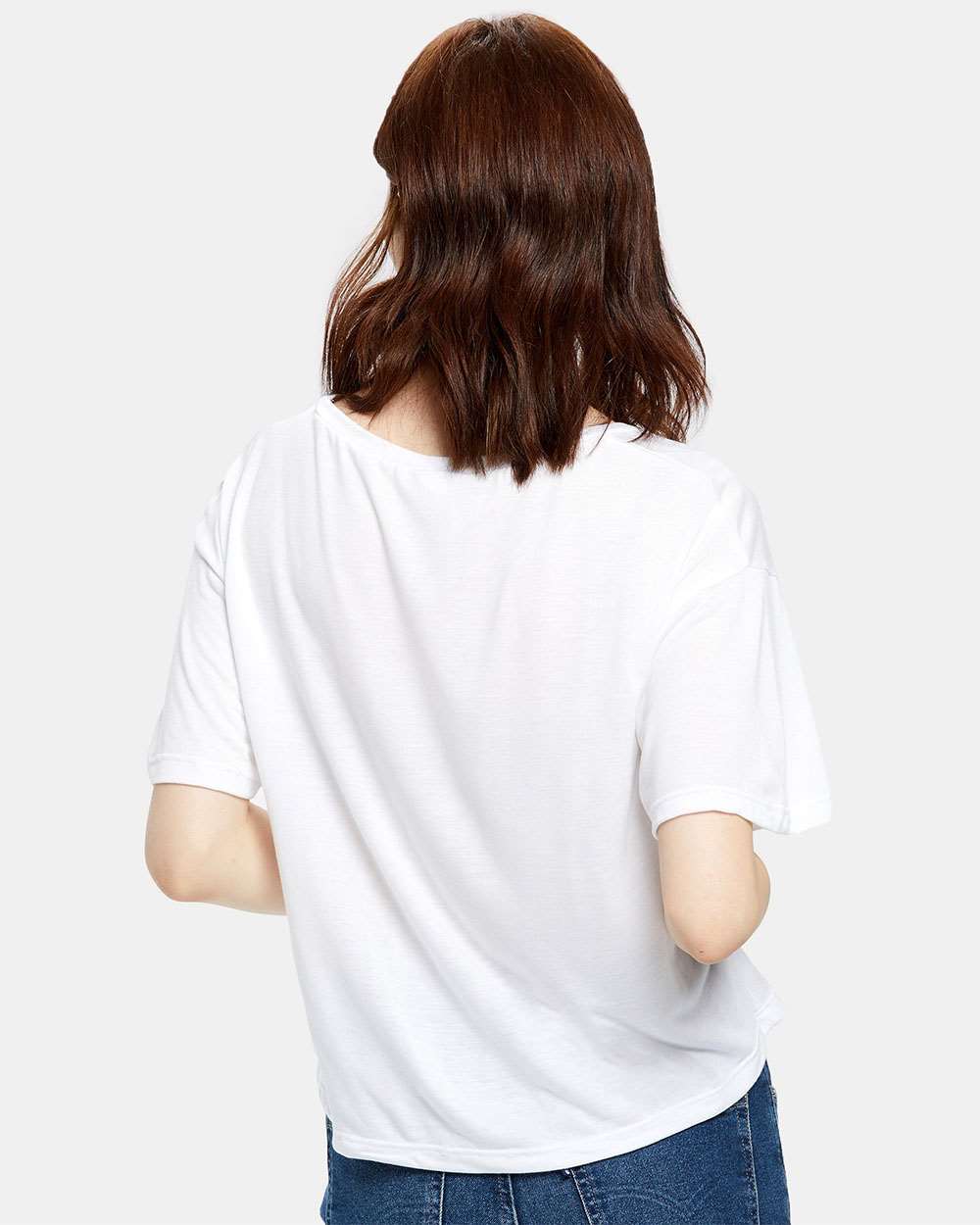 Women's Boxy Open Neck Tee - OnModelBack - B10873003 - White