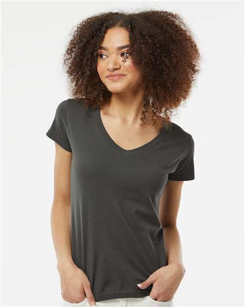 Women's Fine Jersey V-Neck T-Shirt - OnModelFront - B20259598 - Charcoal