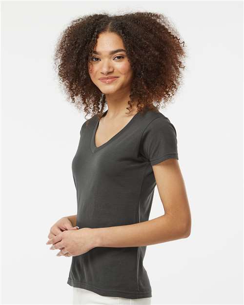 Women's Fine Jersey V-Neck T-Shirt - OnModelSide - B20259598 - Charcoal