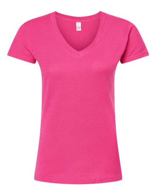 Women's Fine Jersey V-Neck T-Shirt - Front - B20259698 - Fuchsia