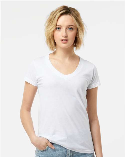 Women's Fine Jersey V-Neck T-Shirt - OnModelFront - B20259008 - White
