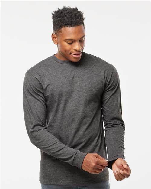 Unisex Heavyweight Jersey Long Sleeve T-Shirt - OnModelFront - B31059099 - Heather Charcoal