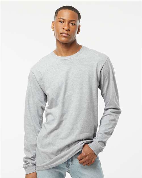 Unisex Heavyweight Jersey Long Sleeve T-Shirt - OnModelFront - B31059109 - Heather Grey