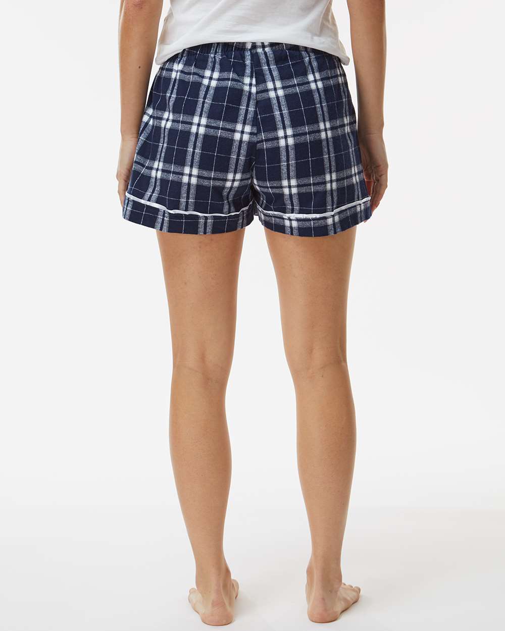 Women's Flannel Shorts - OnModelBack - B14403652 - Navy/ Silver