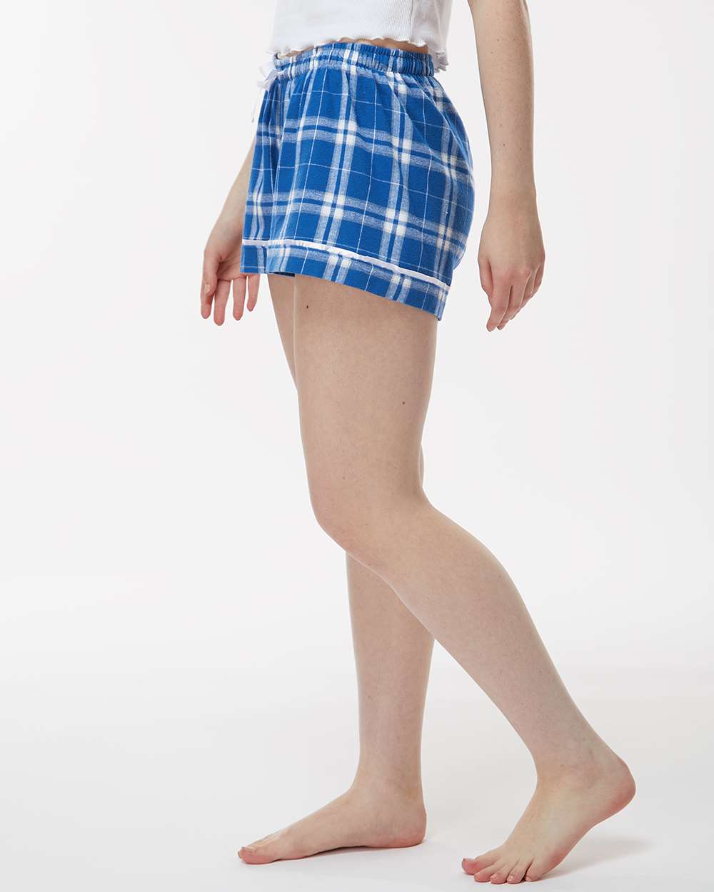 Women's Flannel Shorts - OnModelSide - B14403142 - Royal/ Silver