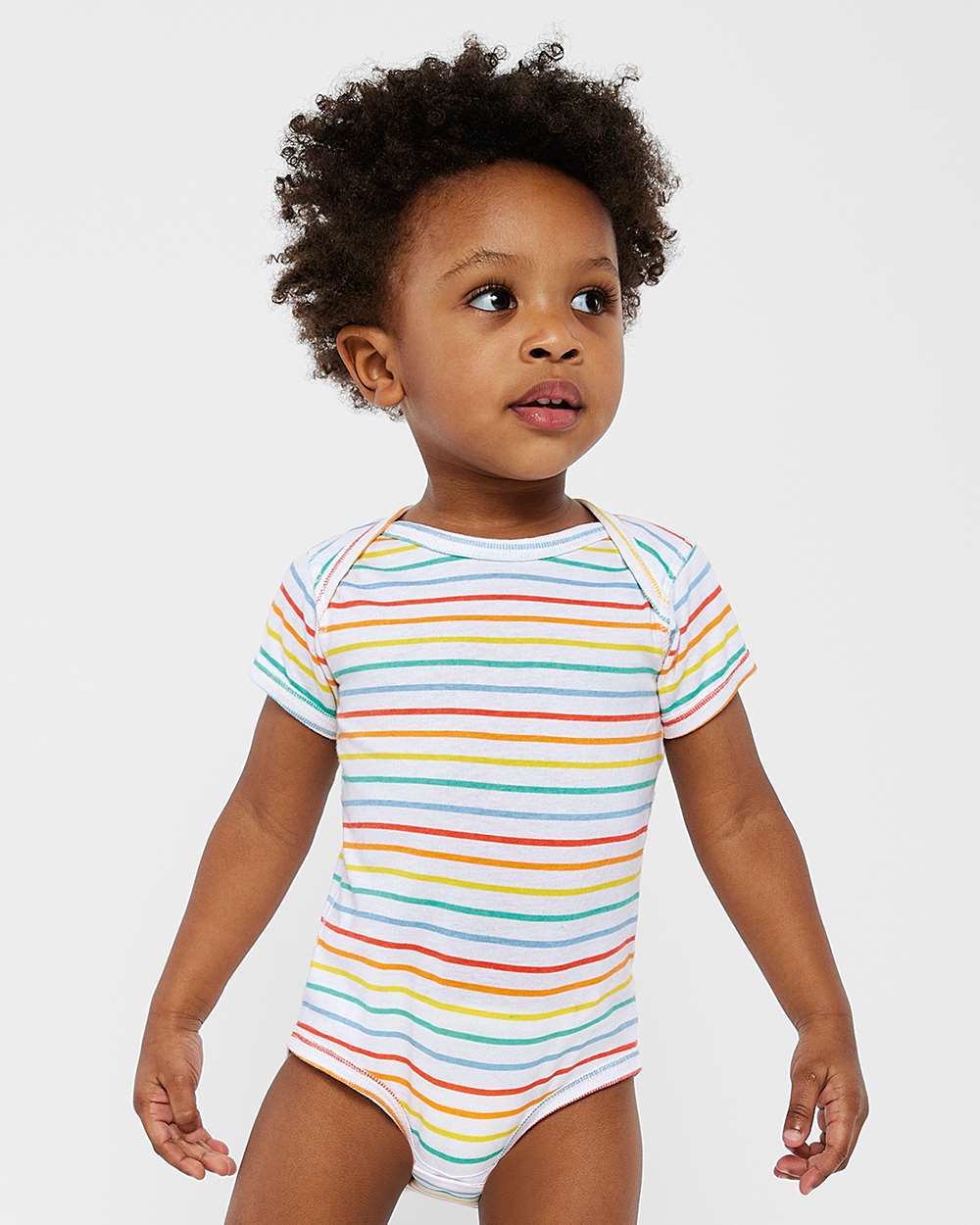 Infant Fine Jersey Bodysuit - OnModelFront - B33438901 - Rainbow Stripe