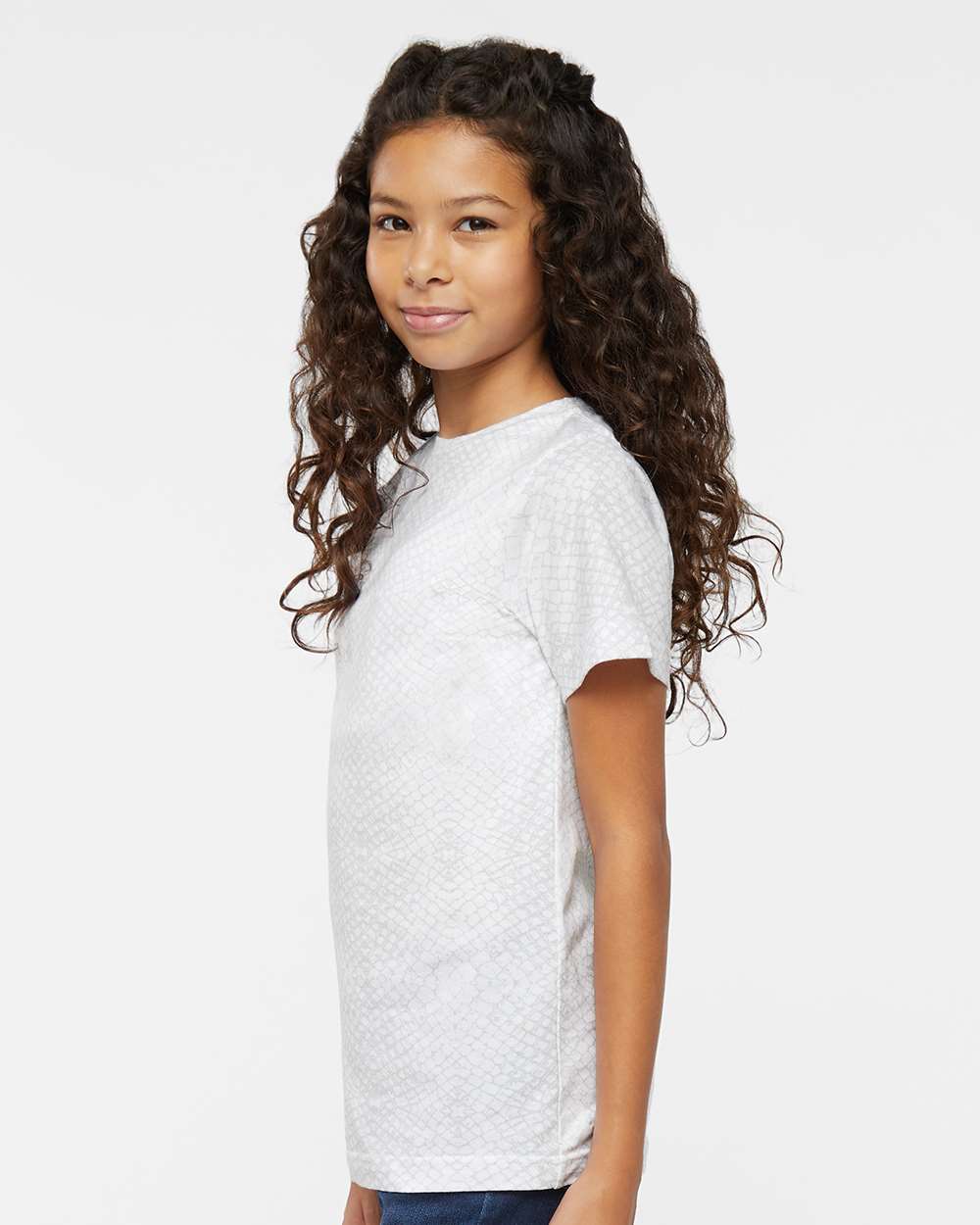 Youth Fine Jersey Tee - OnModelSide - B38038072 - White Reptile