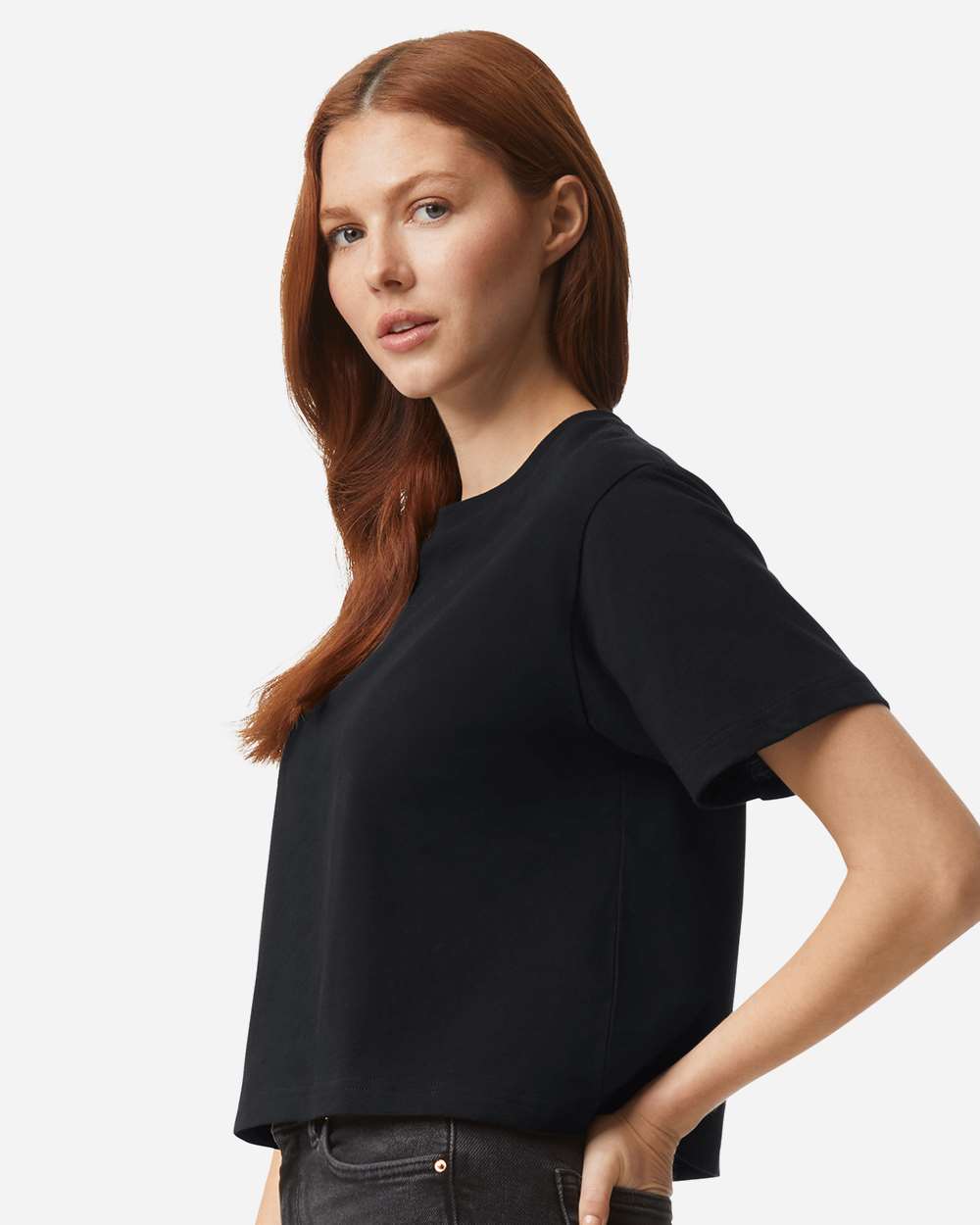 Women's Fine Jersey Boxy Tee - OnModelSide - B02427503 - Black