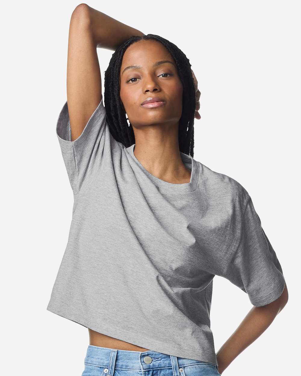Women's Fine Jersey Boxy Tee - OnModelFront - B02427583 - Heather Grey