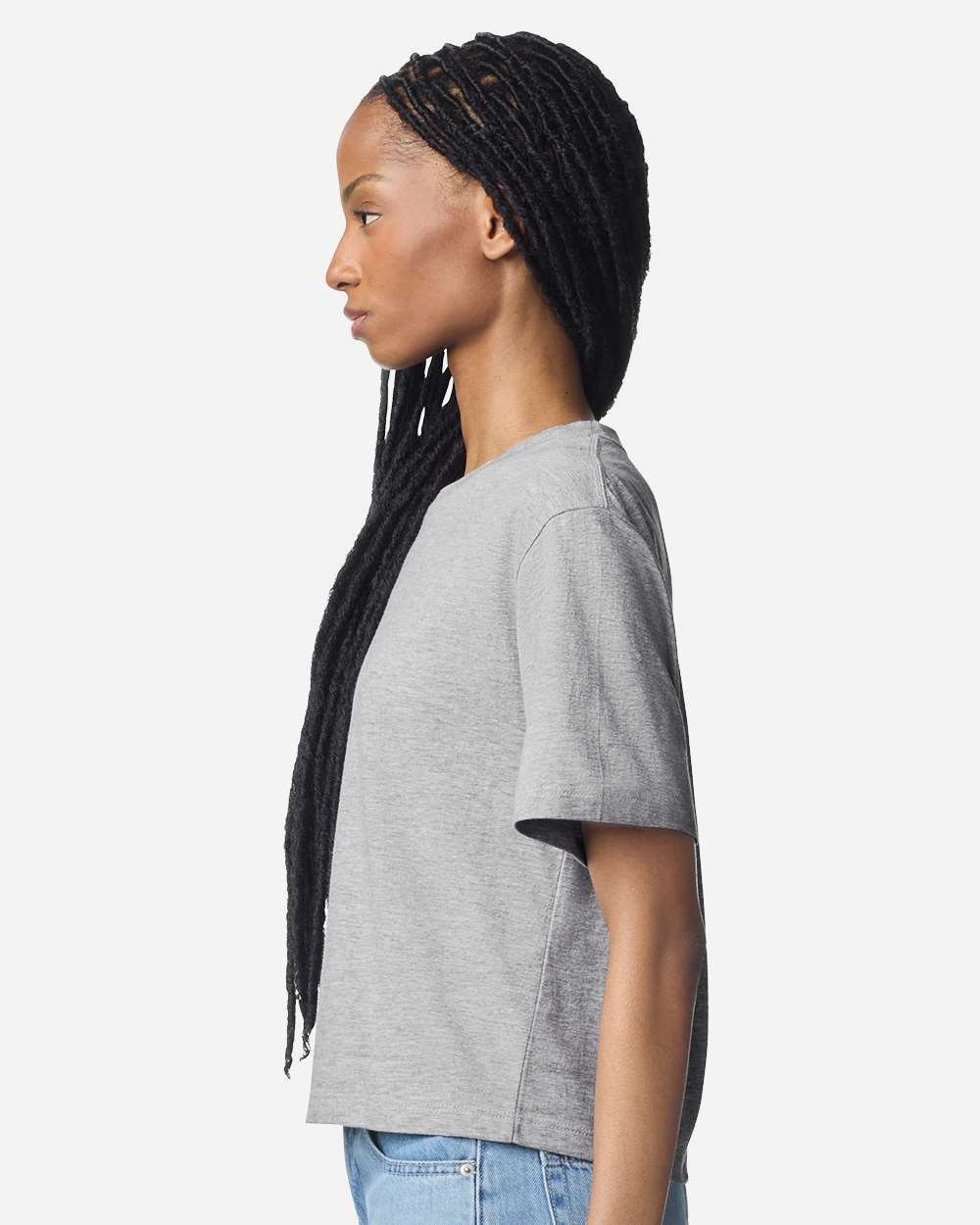 Women's Fine Jersey Boxy Tee - OnModelSide - B02427583 - Heather Grey