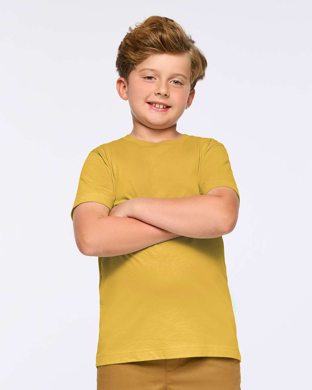 Youth Fine Jersey Tee - OnModelFront - B38038102 - Mustard