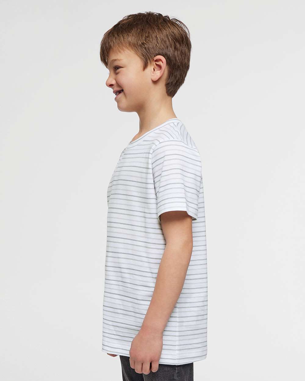 Youth Fine Jersey Tee - OnModelSide - B38038392 - Shadow Stripe