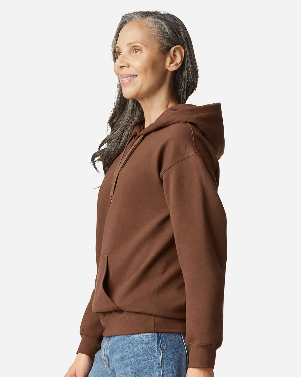 Softstyle® Midweight Hooded Sweatshirt - OnModelSide - B24160603 - Cocoa