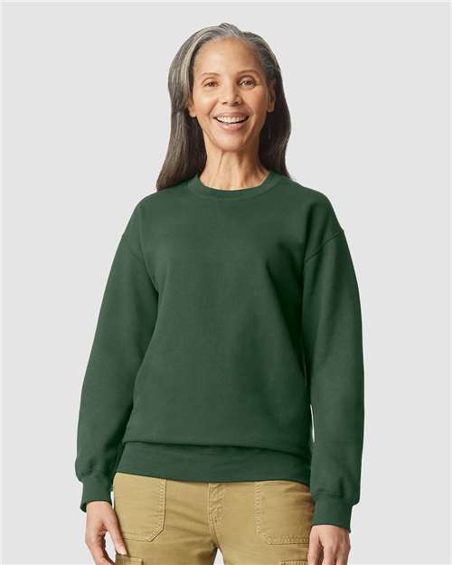 Unisex Softstyle® Midweight Crewneck Sweatshirt - OnModelFront - B24060542 - Forest Green