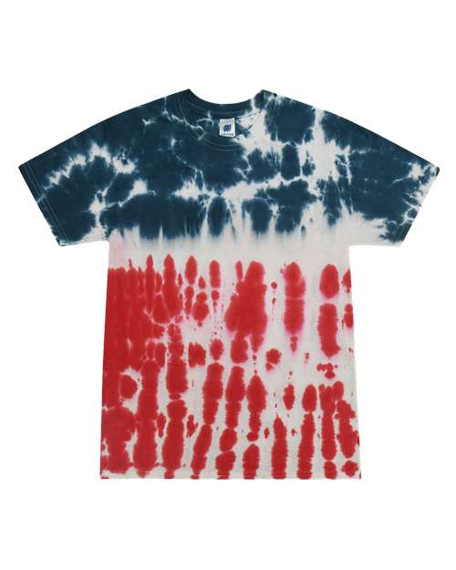 Unisex Multi-Color Tie-Dyed T-Shirt - Front - B10002319 - Flag