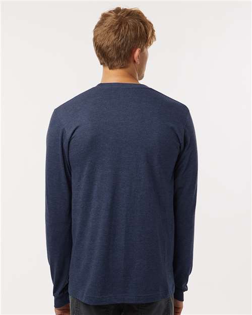 Unisex Fine Jersey Long Sleeve T-Shirt - OnModelBack - B00059149 - Heather Denim