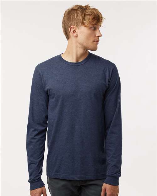 Unisex Fine Jersey Long Sleeve T-Shirt - OnModelFront - B00059149 - Heather Denim