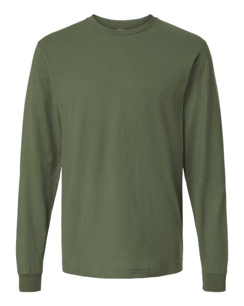 Unisex Fine Jersey Long Sleeve T-Shirt - Front - B00059219 - Military Green