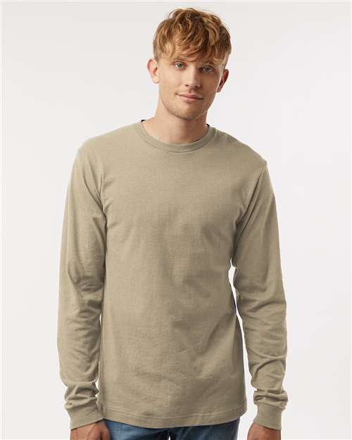 Unisex Fine Jersey Long Sleeve T-Shirt - OnModelFront - B00059109 - Sand