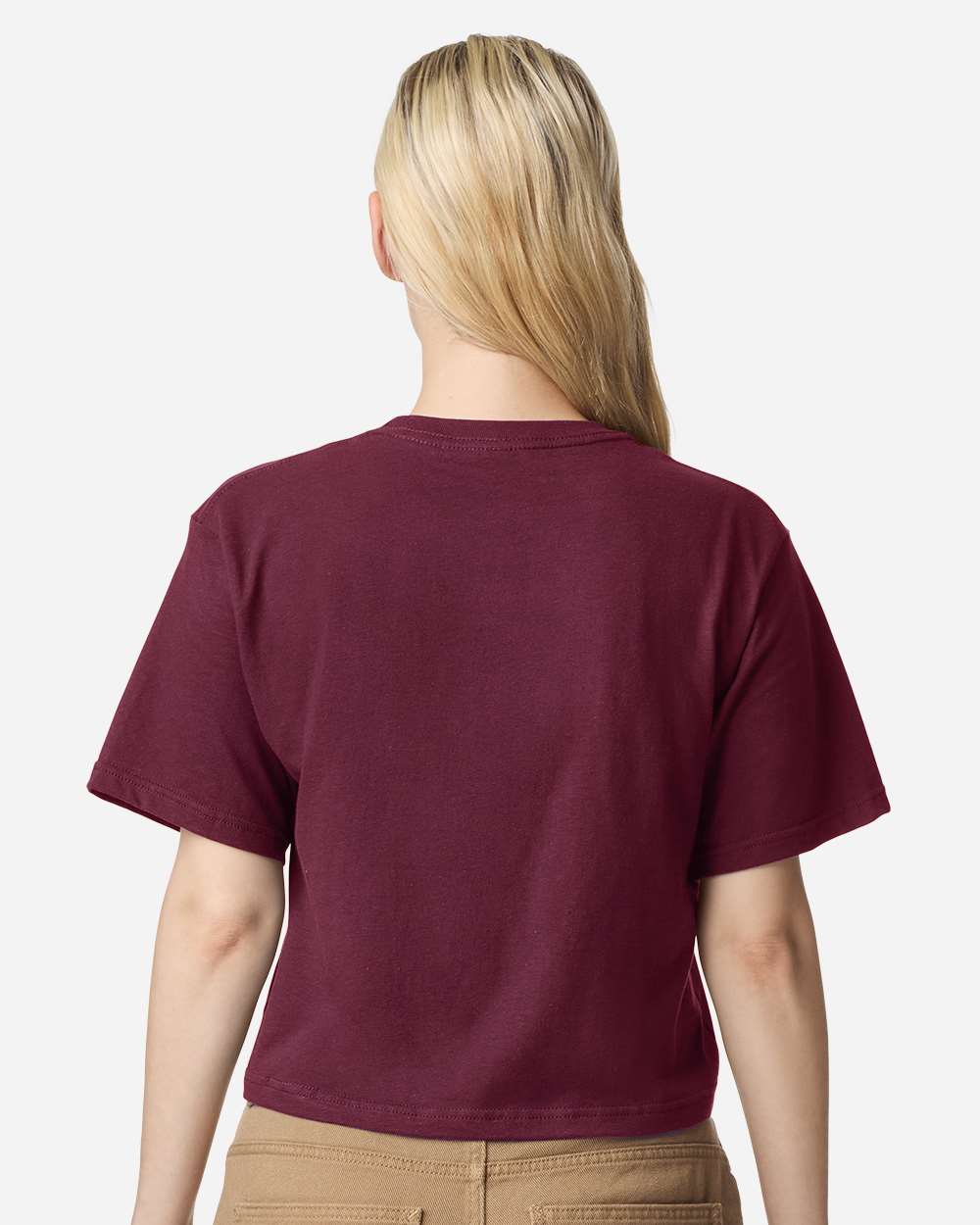 Women's Fine Jersey Boxy Tee - OnModelBack - B02427533 - Burgundy