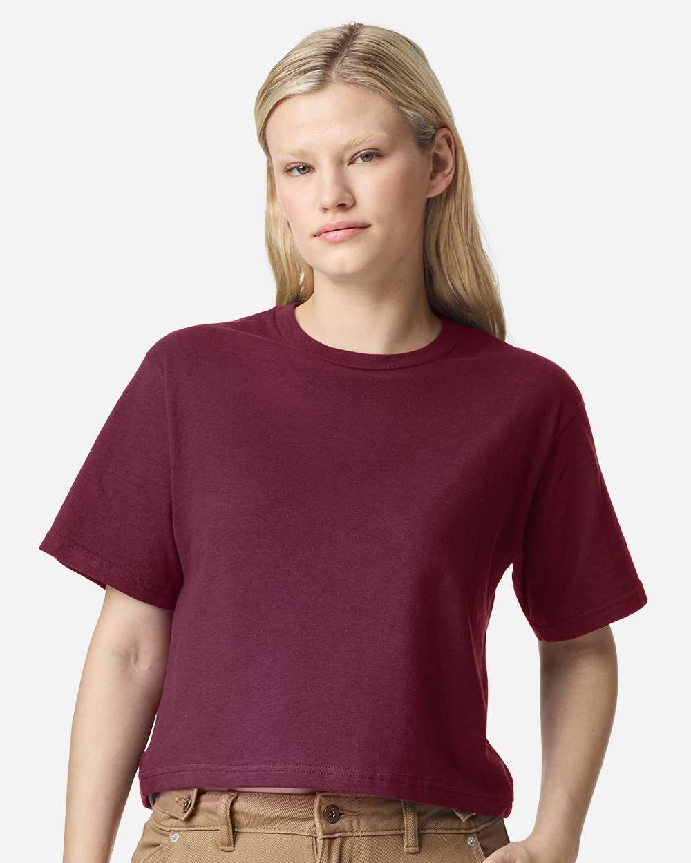 Women's Fine Jersey Boxy Tee - OnModelFront - B02427533 - Burgundy