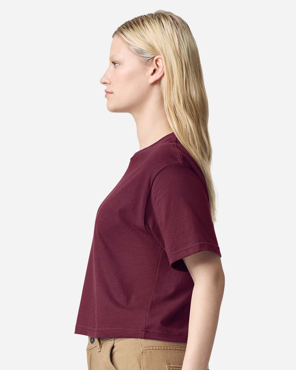 Women's Fine Jersey Boxy Tee - OnModelSide - B02427533 - Burgundy