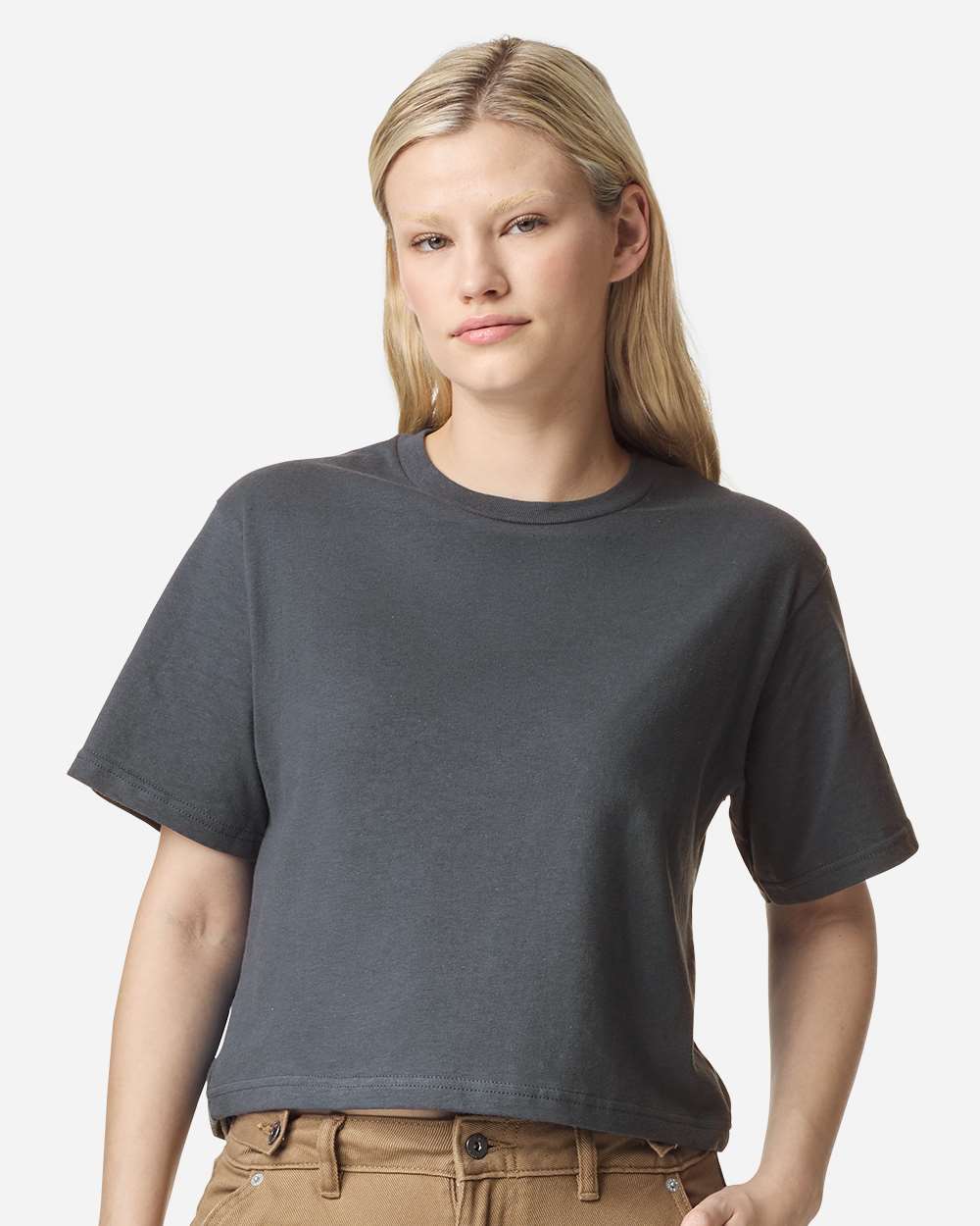 Women's Fine Jersey Boxy Tee - OnModelFront - B02427593 - Asphalt