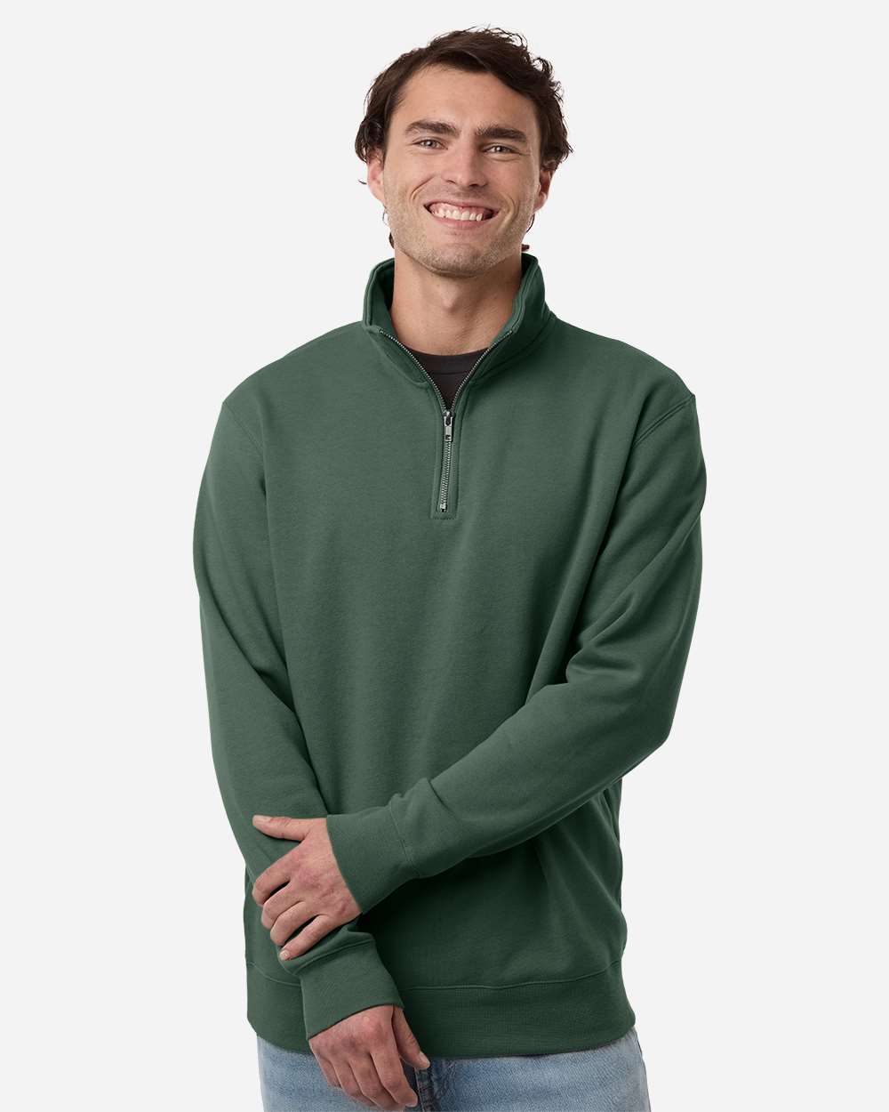 Midweight Quarter-Zip Pullover - OnModelFront - B00476233 - Alpine Green