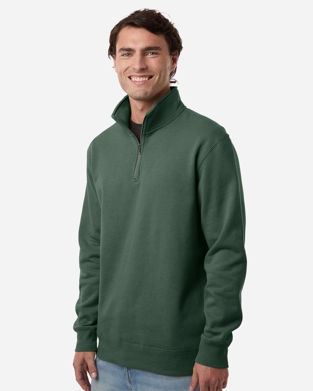 Midweight Quarter-Zip Pullover - OnModelSide - B00476233 - Alpine Green