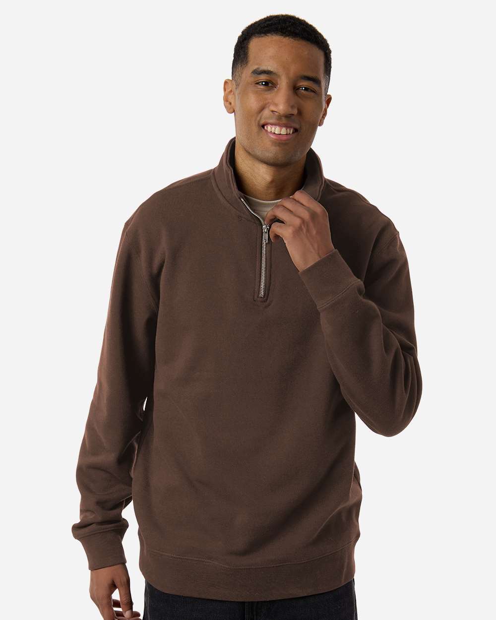 Midweight Quarter-Zip Pullover - OnModelFront - B00476573 - Brown