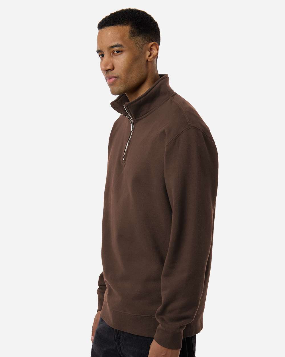 Midweight Quarter-Zip Pullover - OnModelSide - B00476573 - Brown