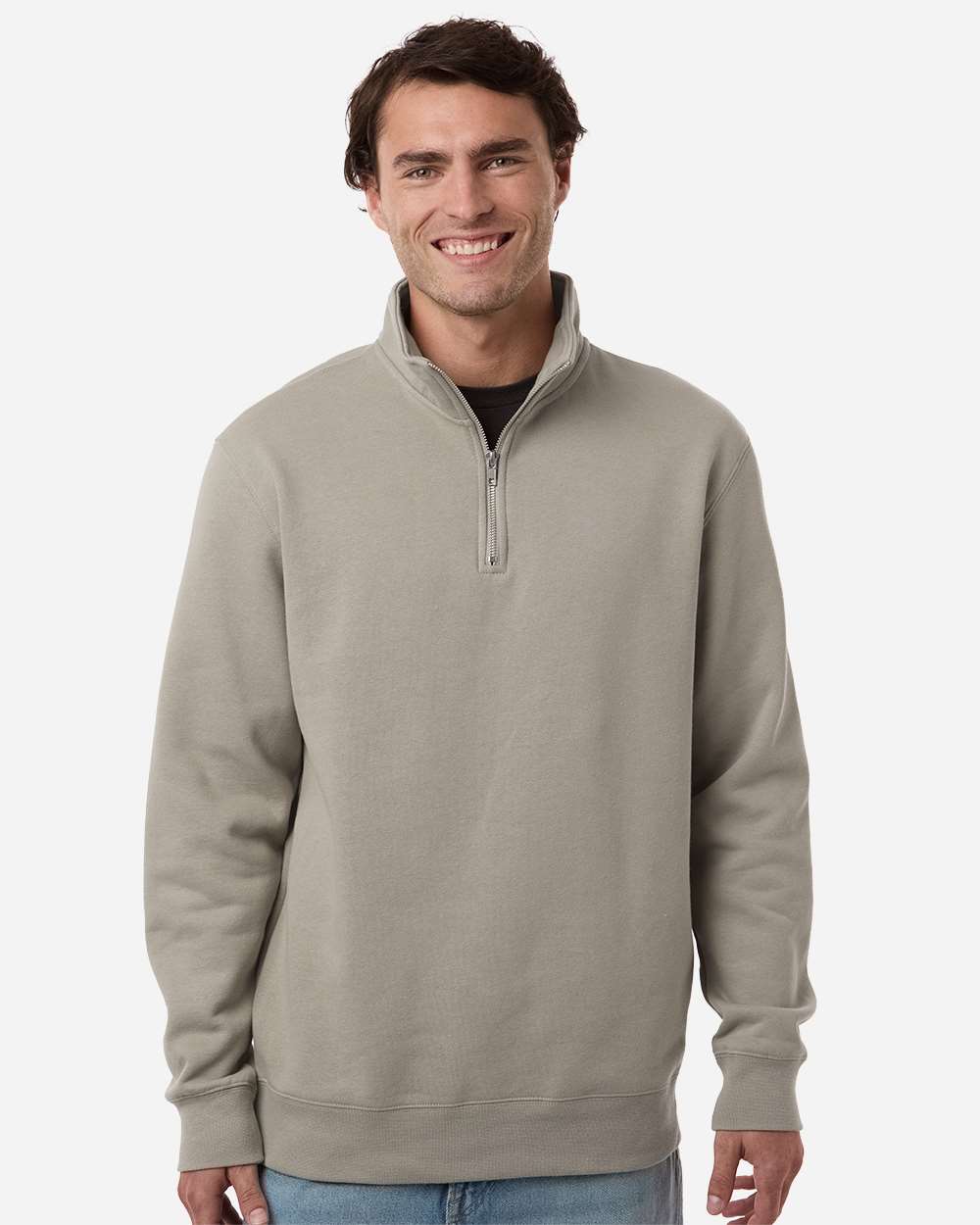Midweight Quarter-Zip Pullover - OnModelFront - B00476413 - Cement