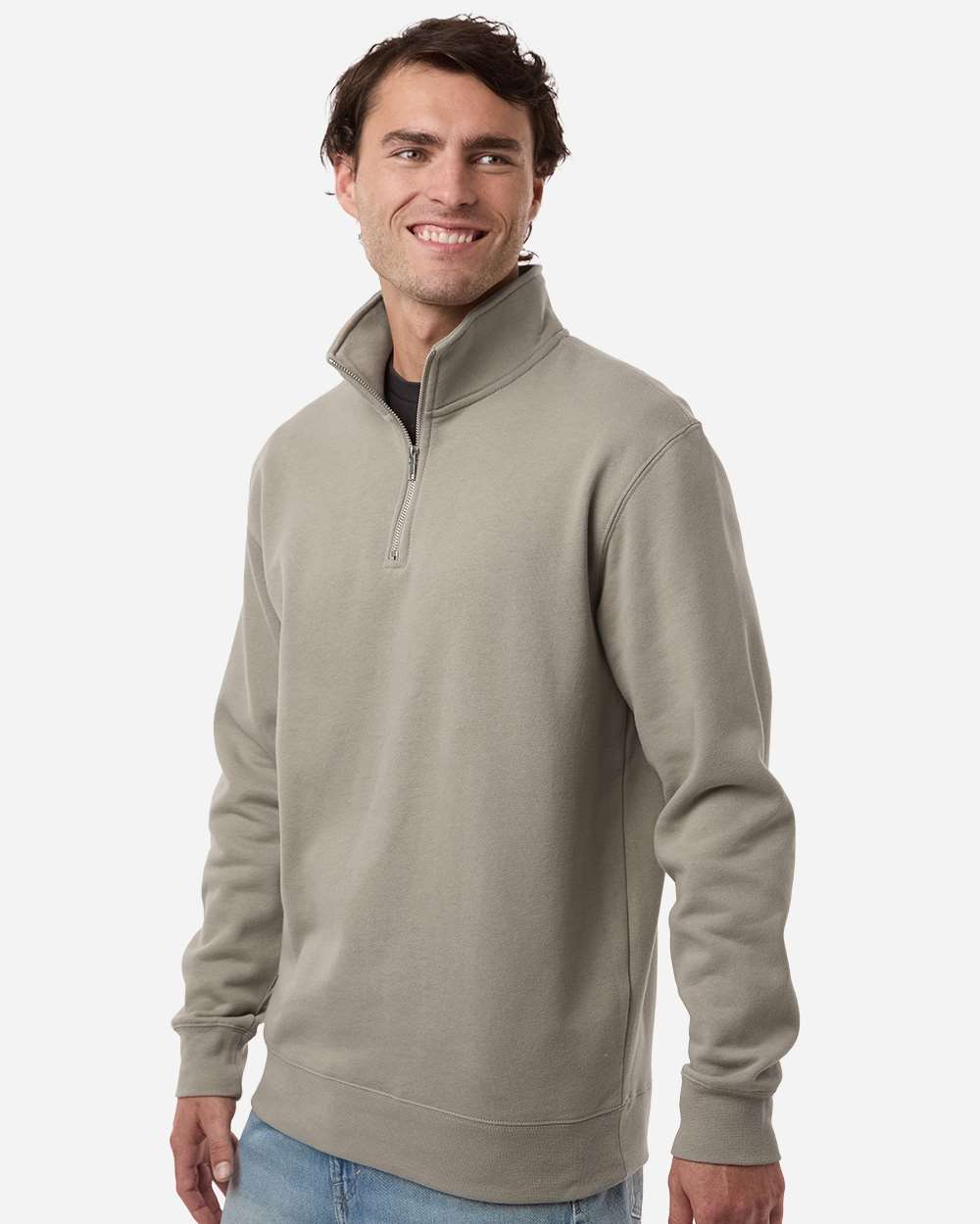 Midweight Quarter-Zip Pullover - OnModelSide - B00476413 - Cement