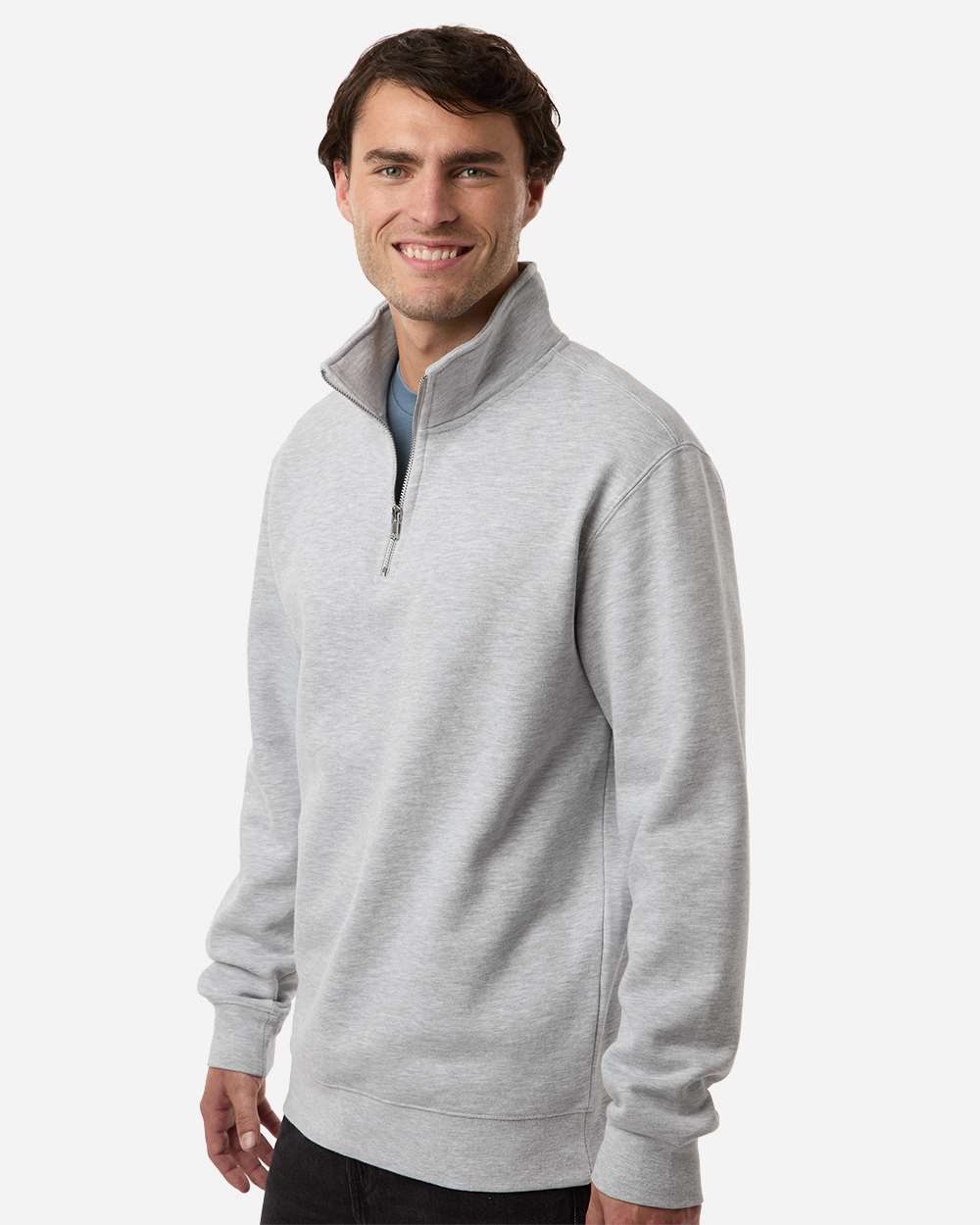 Midweight Quarter-Zip Pullover - OnModelSide - B00476353 - Grey Heather