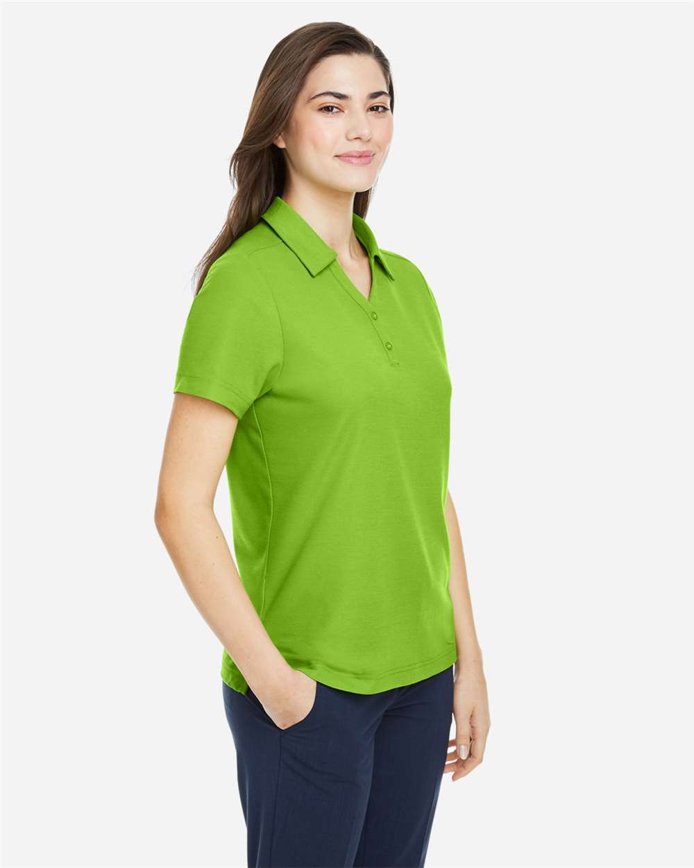 Women's Fusion ChromaSoft™ Pique Polo - OnModelSide - B280A7172 - Acid Green