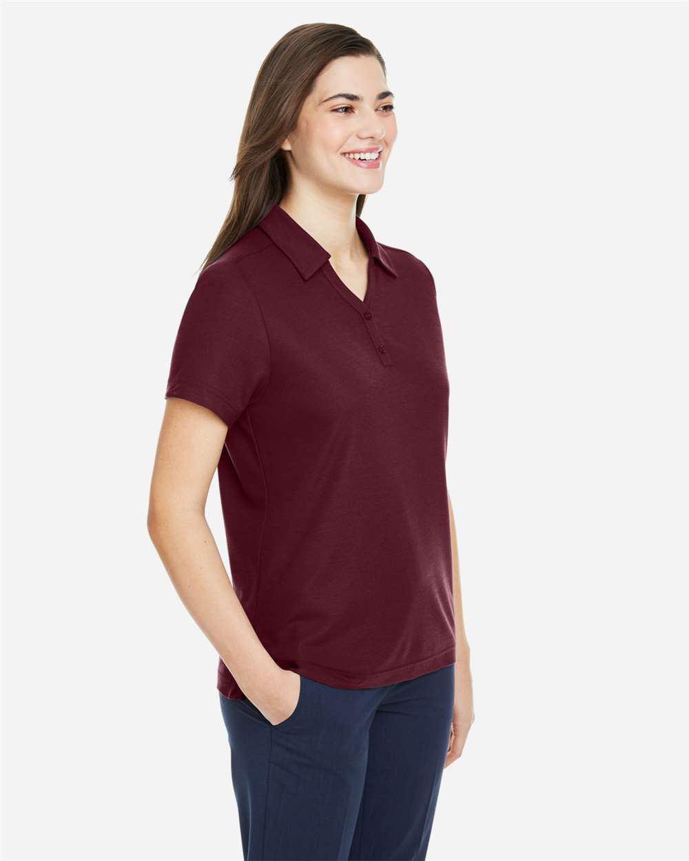 Women's Fusion ChromaSoft™ Pique Polo - OnModelSide - B280A7532 - Burgundy