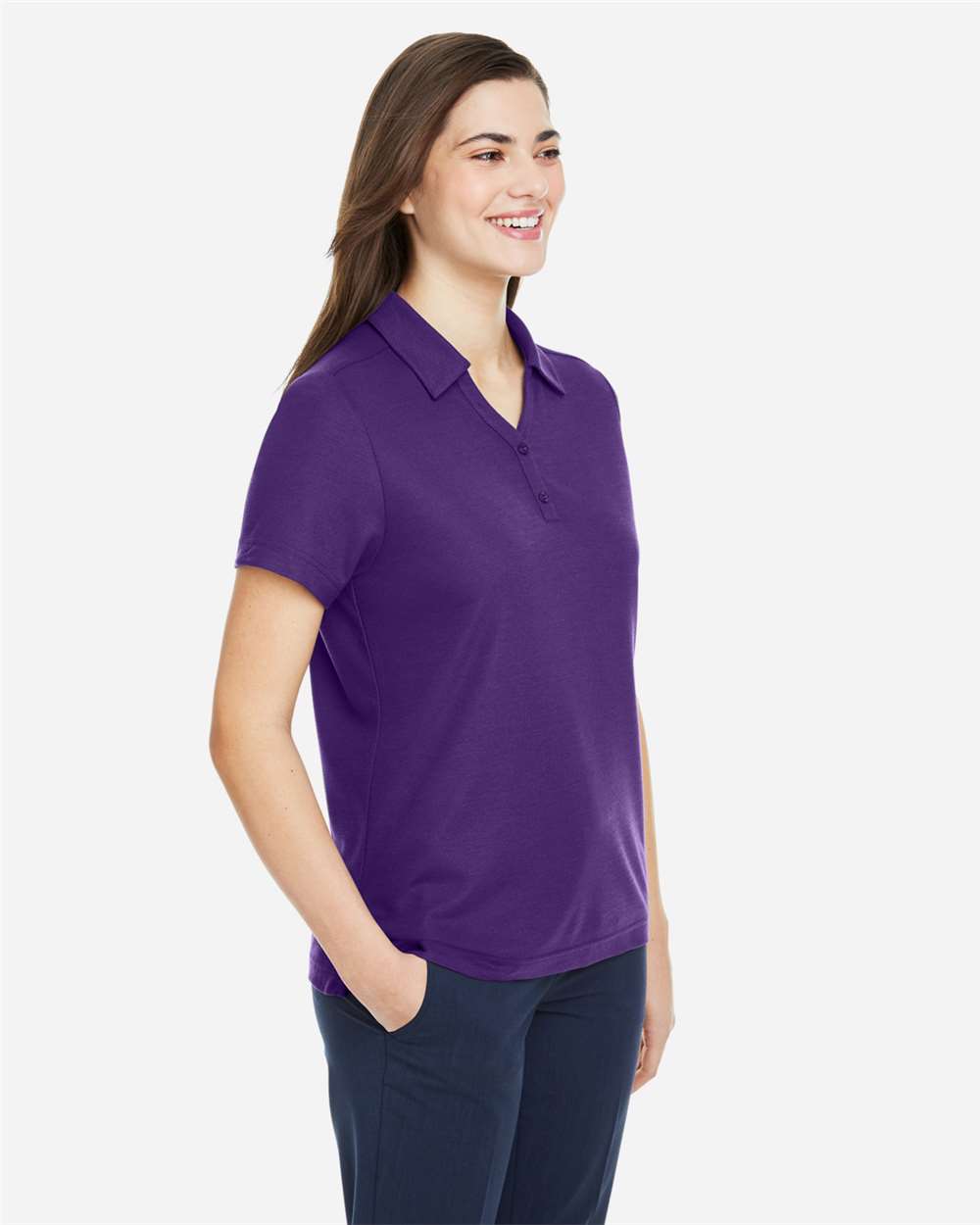 Women's Fusion ChromaSoft™ Pique Polo - OnModelSide - B280A7672 - Campus Purple