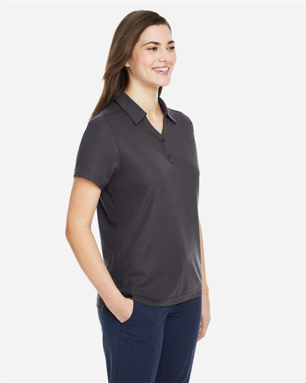 Women's Fusion ChromaSoft™ Pique Polo - OnModelSide - B280A7582 - Carbon