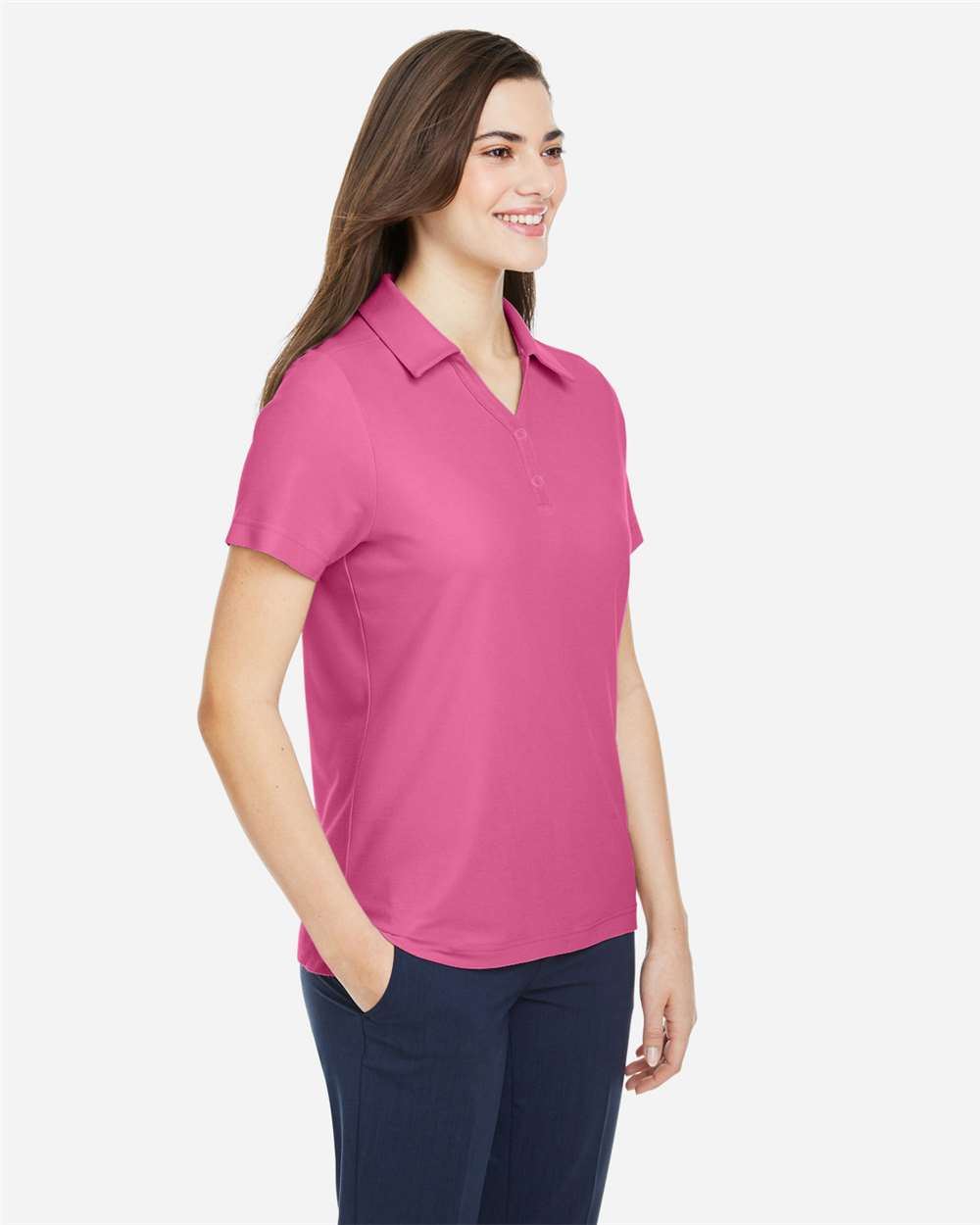 Women's Fusion ChromaSoft™ Pique Polo - OnModelSide - B280A7302 - Charity Pink
