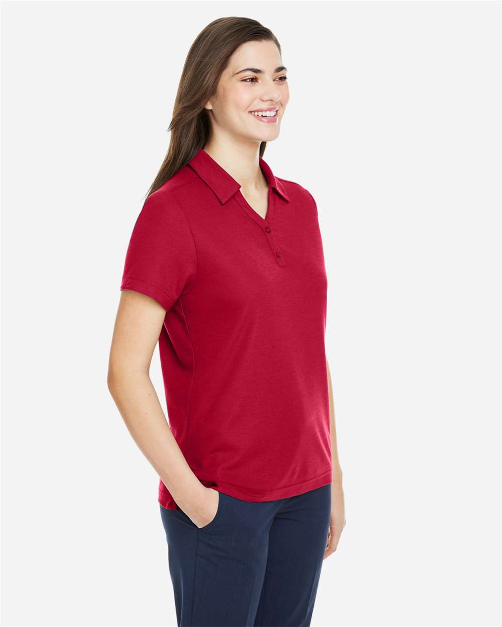 Women's Fusion ChromaSoft™ Pique Polo - OnModelSide - B280A7702 - Classic Red