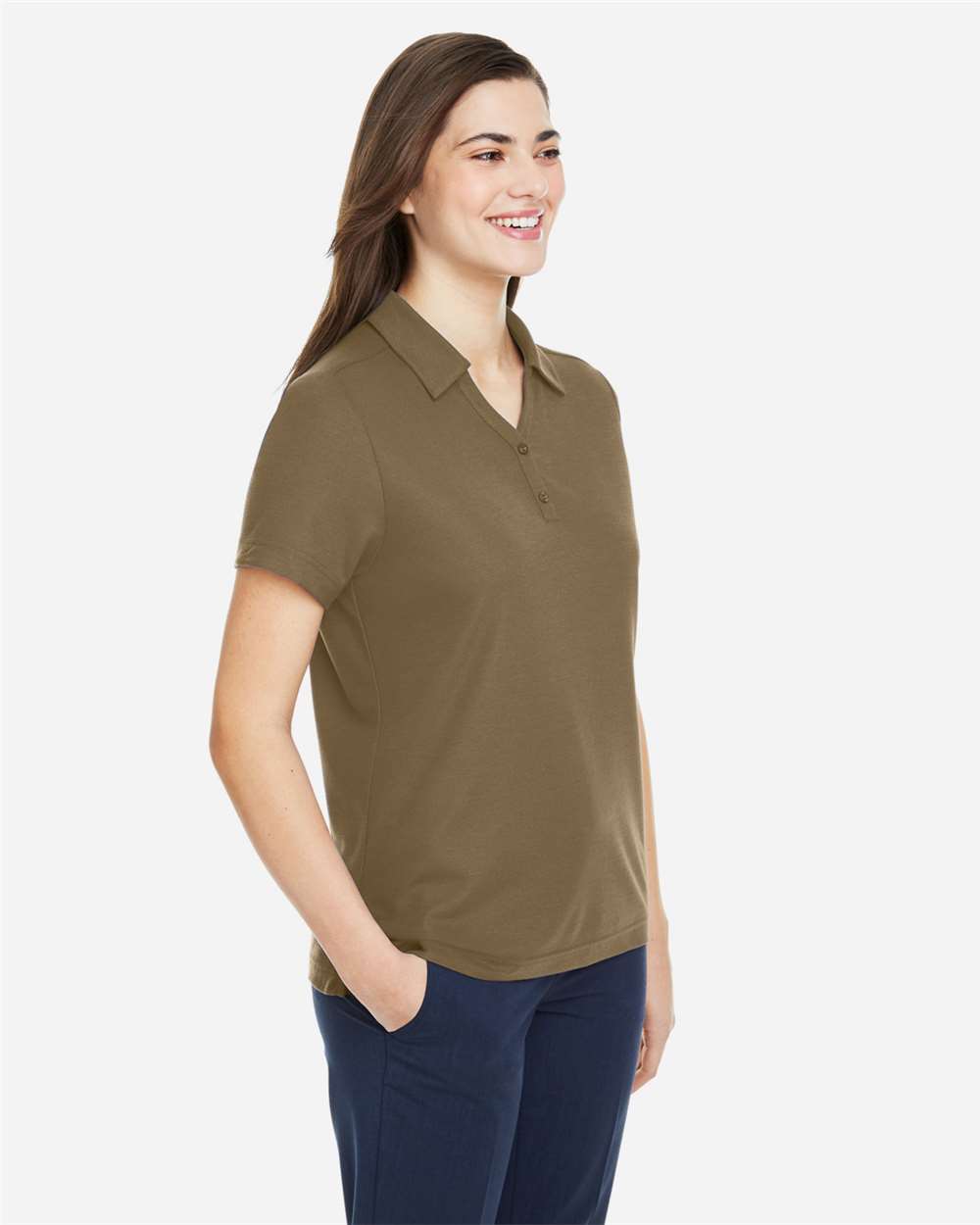 Women's Fusion ChromaSoft™ Pique Polo - OnModelSide - B280A7552 - Coyote Brown